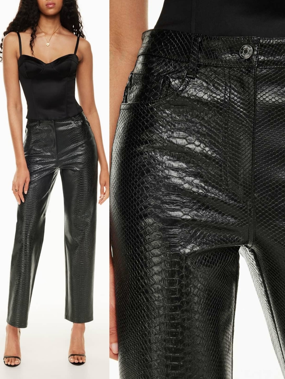 Aritzia Wilfred THE MELINA PANTS Python-embossed Vegan Leather Straight Black